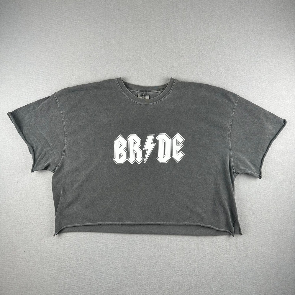 Comfort Colors Graphic Tee Women 2XL Gray Bride Rock Lightning Bolt Crop Top
